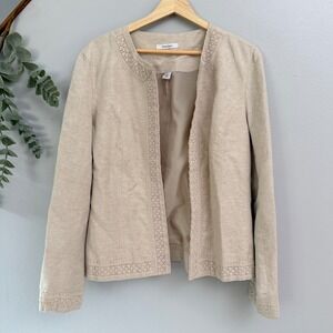 Vtg Dressbarn Jacket Coastal Soft Linen Open Front Cardigan Tan Mature Old Money